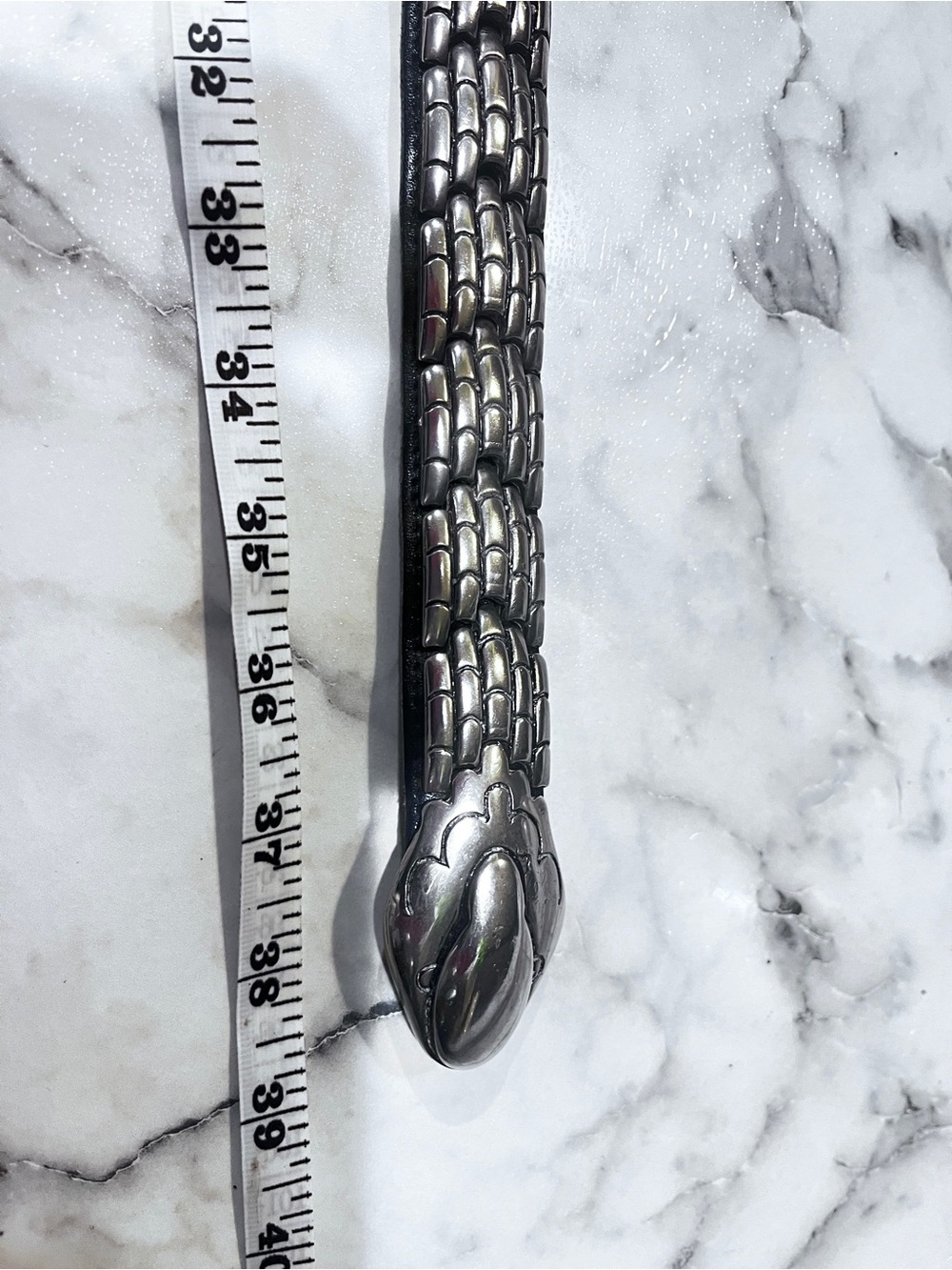 Vintage 1980s Bijoux Medici Articulated Metal Link Snake Belt Black Leather - Picture 5 of 9